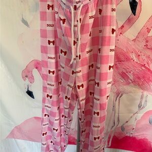 Pink Checkered 'Dolly' Pajama Pants with Red Bow Print